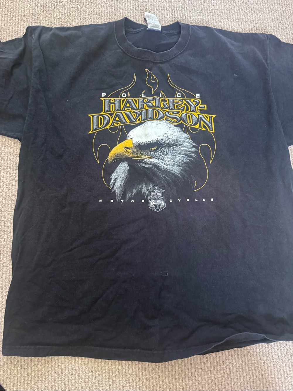 Harley-Davidson Black Tee with Eagle Head & Yellow Accents